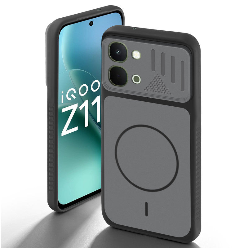 Black back cover for iQOO Z11x 5G with camera cut protection and ring design on back side.