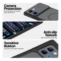 Black phone case for Infinix Note Edge showing camera safety edges, anti slip side grip and easy press button covers.