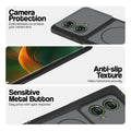 Black Phone case for Motorola Moto Edge 50 Fusion 5G highlighting raised camera protection, anti-slip texture, and responsive side buttons
