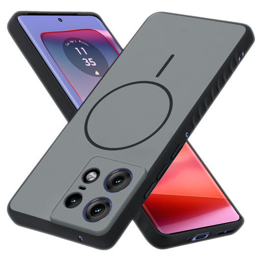 Matte Silicone Dual Color Back Cover with Metal Buttons & Ring Design for Motorola Moto Edge 50 Pro 5G