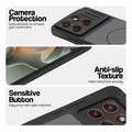 Black phone case for Motorola Moto Edge 70 5G showing camera safety edges, anti slip side grip and easy press button covers.