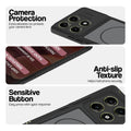 Black phone case for Motorola Moto Edge 70 Pro Plus 5G showing camera safety edges, anti slip side grip and easy press button covers.