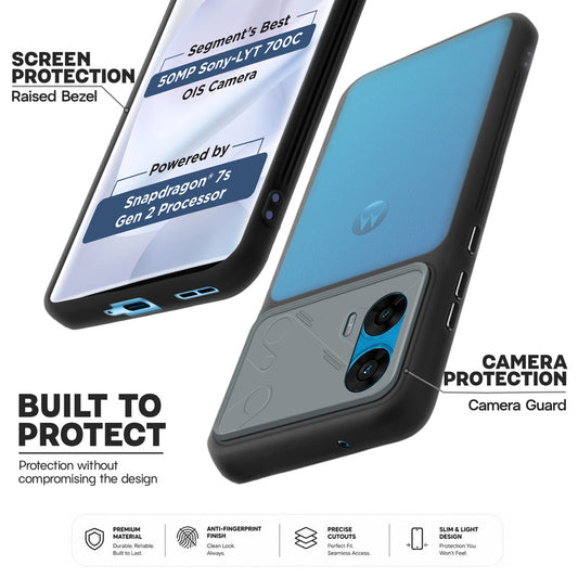 Premium Frosted Back Cover with Textured Camera Design & Metal-Look Buttons for Motorola Moto G96 5G