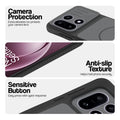 Black phone case for OnePlus 15 5G showing camera safety edges, anti slip side grip and easy press button covers.