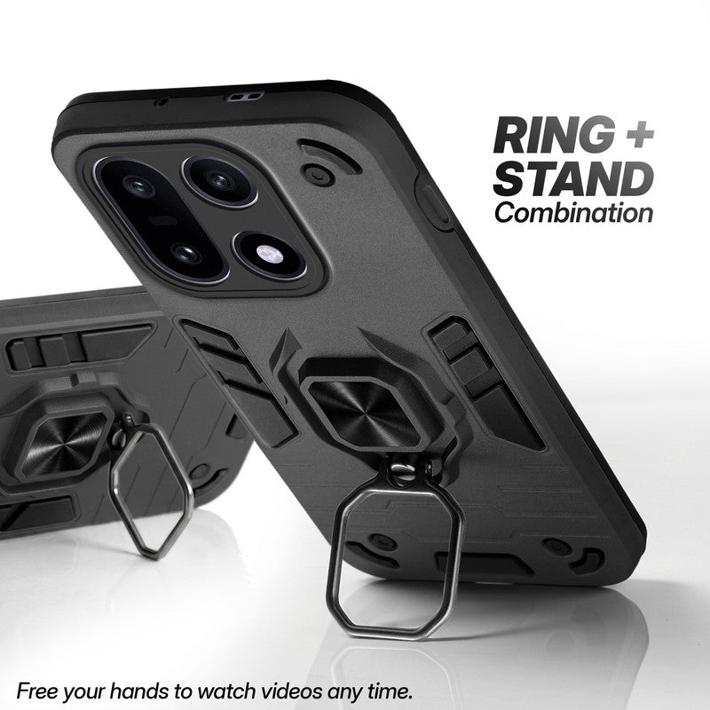 OnePlus 15 5G case with foldable ring stand for hands-free viewing in kickstand position