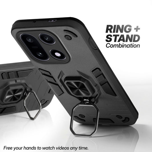 OnePlus 15 5G case with foldable ring stand for hands-free viewing in kickstand position