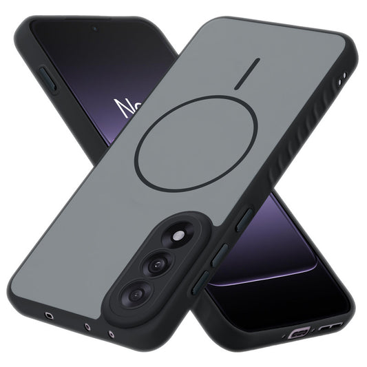 Matte Silicone Dual Color Back Cover with Metal Buttons & Ring Design for OnePlus Nord 5 5G