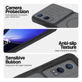 Black phone case for OnePlus Nord CE 4 Lite 5G showing camera safety edges, anti slip side grip and easy press button covers.