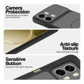 Black phone case for Oppo A6 Pro 5G showing camera safety edges, anti slip side grip and easy press button covers.