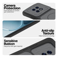 Black phone case for Oppo F31 Pro Plus 5G showing camera safety edges, anti slip side grip and easy press button covers.