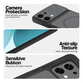 Black phone case for Oppo F33 5G showing camera safety edges, anti slip side grip and easy press button covers.