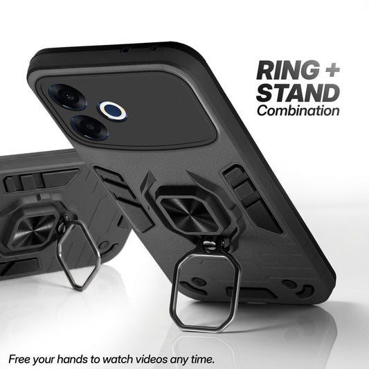 Dual Layer Shockproof Back Cover with 360° Rotatable Ring Grip & Impact Resistant Frame for Oppo F33 Pro 5G