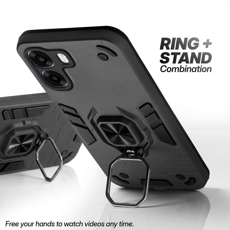 Oppo K14x 5G case with foldable ring stand for hands-free viewing in kickstand position