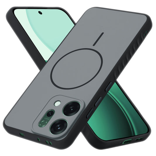 Matte Silicone Dual Color Back Cover with Metal Buttons & Ring Design for Oppo Reno 14 5G