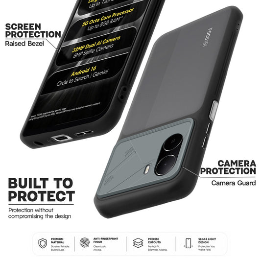 Premium Frosted Back Cover with Textured Camera Design & Metal-Look Buttons for Poco C85x 5G