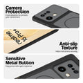 Black Phone case for Realme 16 Pro Plus 5G highlighting raised camera protection, anti-slip texture, and responsive side buttons