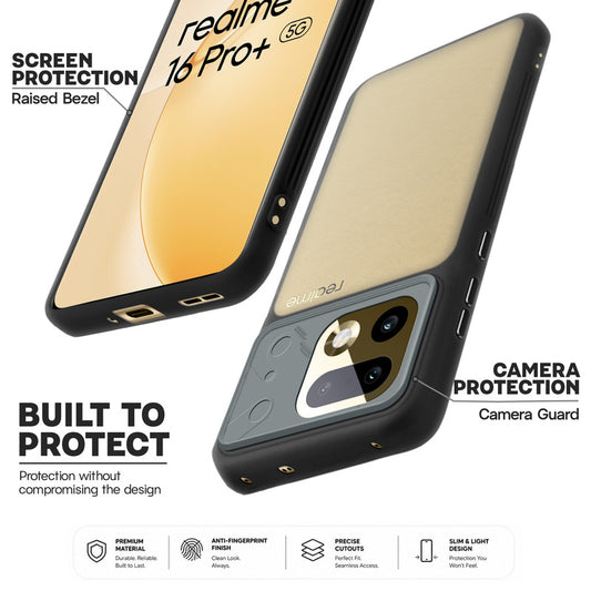 Premium Frosted Back Cover with Textured Camera Design & Metal-Look Buttons for Realme 16 Pro Plus 5G