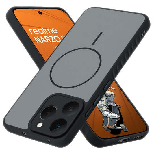 Matte Silicone Dual Color Back Cover with Metal Buttons & Ring Design for Realme Narzo 90 5G