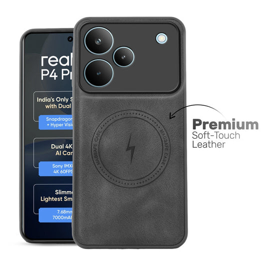 Refined PU Leather Case for Realme P4 Pro 5G , with Support for MagSafe & Wireless Accessories