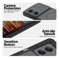 Black phone case for Redmi A7 4G showing camera safety edges, anti slip side grip and easy press button covers.