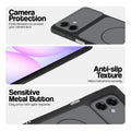 Black Phone case for Samsung A07 5G highlighting raised camera protection, anti-slip texture, and responsive side buttons