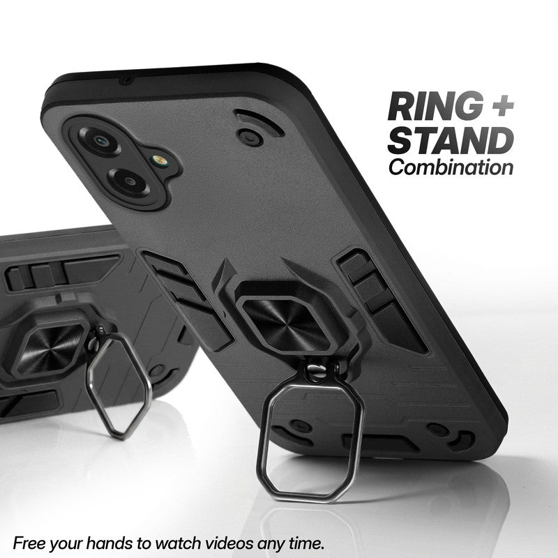 Samsung F07 case with foldable ring stand for hands-free viewing in kickstand position
