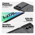 Black Phone case for Samsung M07 highlighting raised camera protection, anti-slip texture, and responsive side buttons