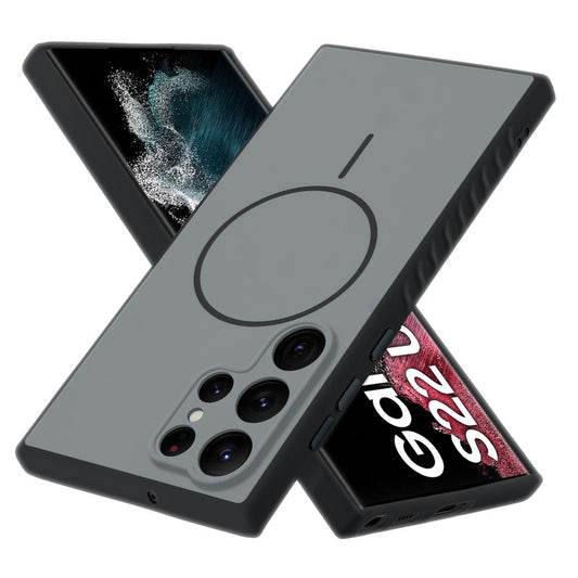 Matte Silicone Dual Color Back Cover with Metal Buttons & Ring Design for Samsung S22 Ultra 5G