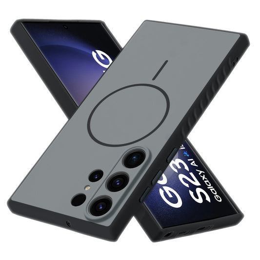 Matte Silicone Dual Color Back Cover with Metal Buttons & Ring Design for Samsung S23 Ultra 5G