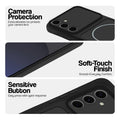 Black phone case for Samsung S24 FE 5G showing camera safety edges, anti slip side grip and easy press button covers.