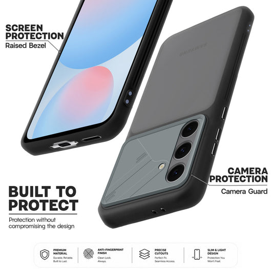 Premium Frosted Back Cover with Textured Camera Design & Metal-Look Buttons for Samsung S24 FE 5G