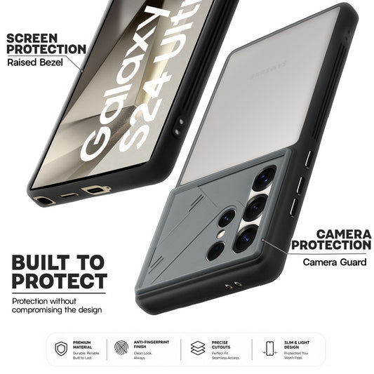 Premium Frosted Back Cover with Textured Camera Design & Metal-Look Buttons for Samsung S24 Ultra 5G