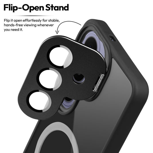 Samsung S26 5G Case with MagSafe Compatibility, Flip-Open Camera Cover Stand, Glossy Glass Back & Metallic Buttons