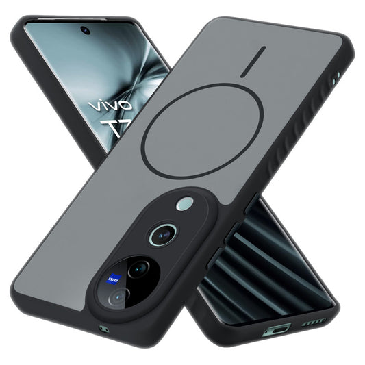 Matte Silicone Dual Color Back Cover with Metal Buttons & Ring Design for Vivo T3 Ultra 5G