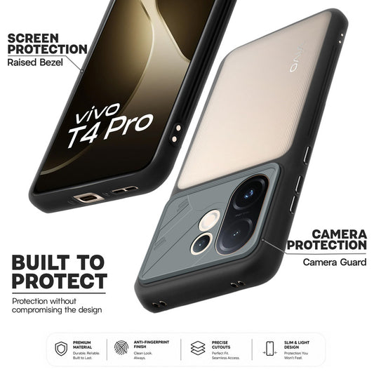Premium Frosted Back Cover with Textured Camera Design & Metal-Look Buttons for Vivo T4 Pro 5G
