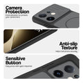 Black phone case for Vivo T4 Pro 5G showing camera safety edges, anti slip side grip and easy press button covers.