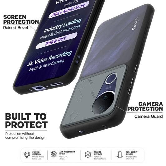 Premium Frosted Back Cover with Textured Camera Design & Metal-Look Buttons for Vivo T4R 5G