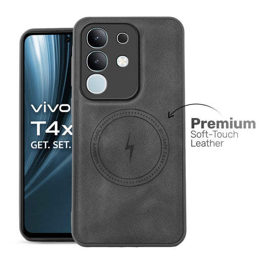 Refined PU Leather Case for Vivo T4x 5G , with Support for MagSafe & Wireless Accessories