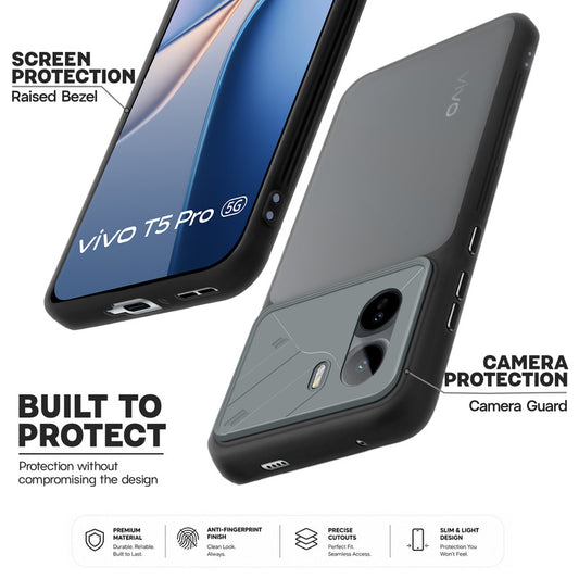 Premium Frosted Back Cover with Textured Camera Design & Metal-Look Buttons for Vivo T5 Pro 5G
