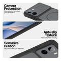 Black phone case for Vivo T5 Pro 5G showing camera safety edges, anti slip side grip and easy press button covers.
