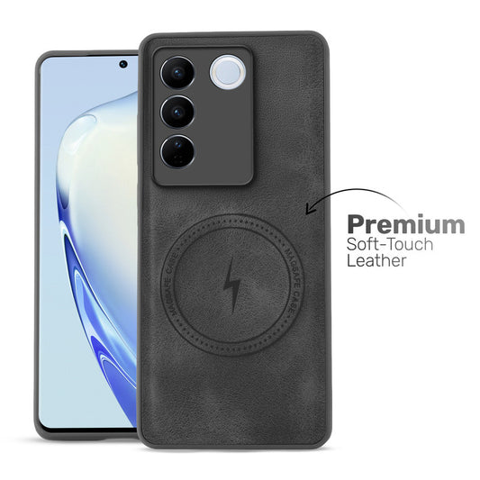 Refined PU Leather Case for Vivo V27 5G , with Support for MagSafe & Wireless Accessories