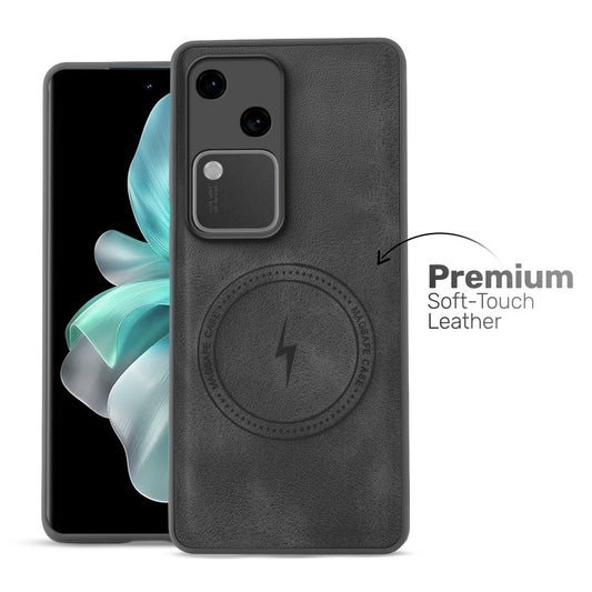 Refined PU Leather Case for Vivo V30 5G , with Support for MagSafe & Wireless Accessories