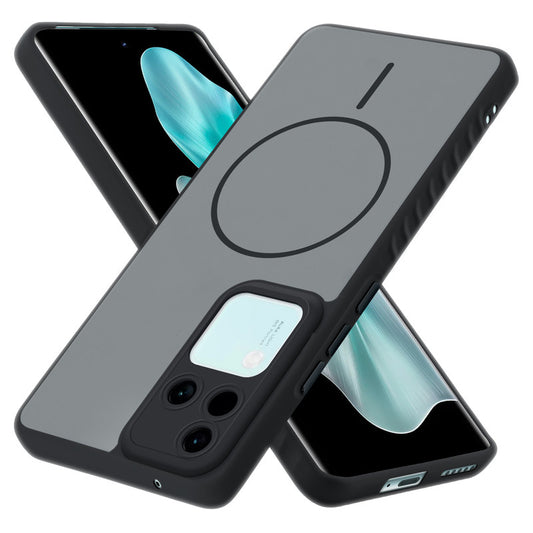 Matte Silicone Dual Color Back Cover with Metal Buttons & Ring Design for Vivo V30 5G