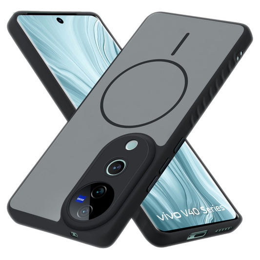 Matte Silicone Dual Color Back Cover with Metal Buttons & Ring Design for Vivo V40 Pro 5G