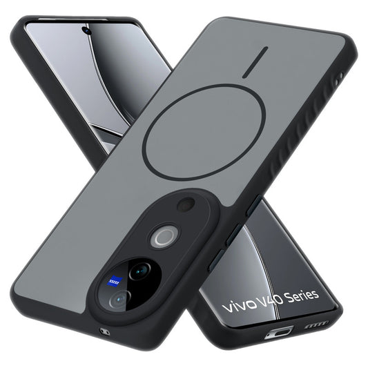 Matte Silicone Dual Color Back Cover with Metal Buttons & Ring Design for Vivo V40 5G