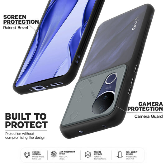 Premium Frosted Back Cover with Textured Camera Design & Metal-Look Buttons for Vivo V50e 5G