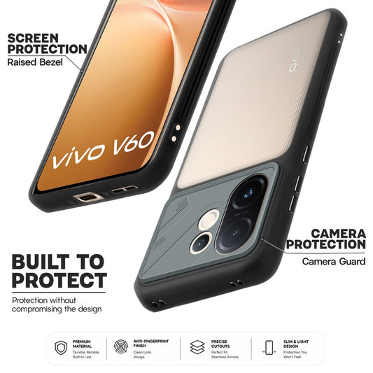 Premium Frosted Back Cover with Textured Camera Design & Metal-Look Buttons for Vivo V60 5G