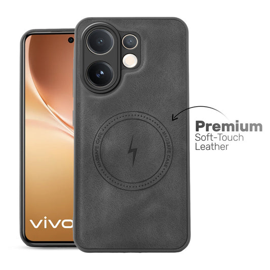 Refined PU Leather Case for Vivo V60 5G , with Support for MagSafe & Wireless Accessories
