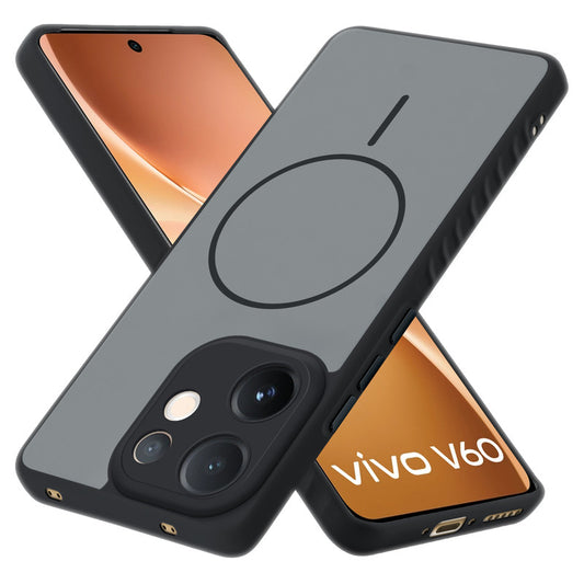 Matte Silicone Dual Color Back Cover with Metal Buttons & Ring Design for Vivo V60 5G