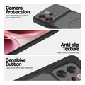 Black phone case for Vivo V70 5G showing camera safety edges, anti slip side grip and easy press button covers.